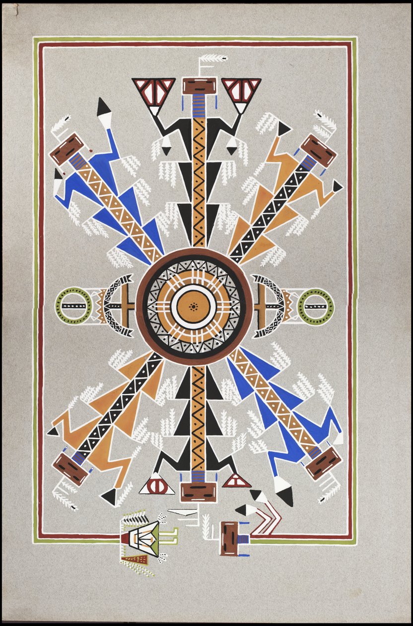 描绘奇佩瓦印第安 "药人""卡登斯 "埋葬地的图画、纳瓦霍沙画和克罗石画 作者 格罗斯曼