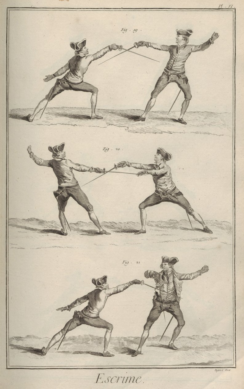 击剑。摘自《百科全书》，作者丹尼斯-狄德罗和让-勒隆-达朗贝尔，1751-1765。 作者 AJ 有缺陷