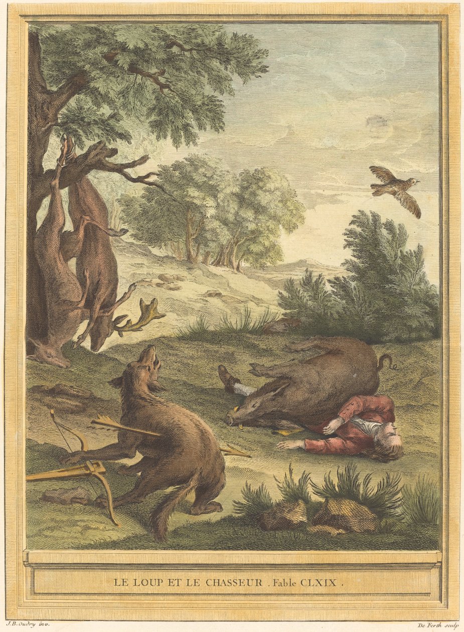 狼与猎人 作者 让·巴蒂斯特·乌德里 (Jean Baptiste Oudry) 之后的 AJ de Fehrt