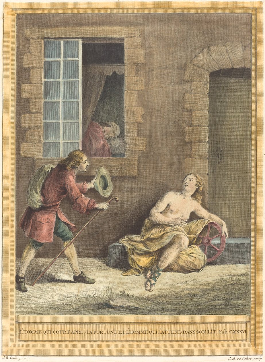 追求财富的人和睡在床上的人 作者 让·巴蒂斯特·乌德里 (Jean Baptiste Oudry) 之后的 AJ de Fehrt