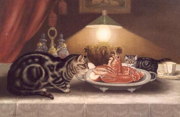 猫和龙虾的静物画 作者 杰克逊