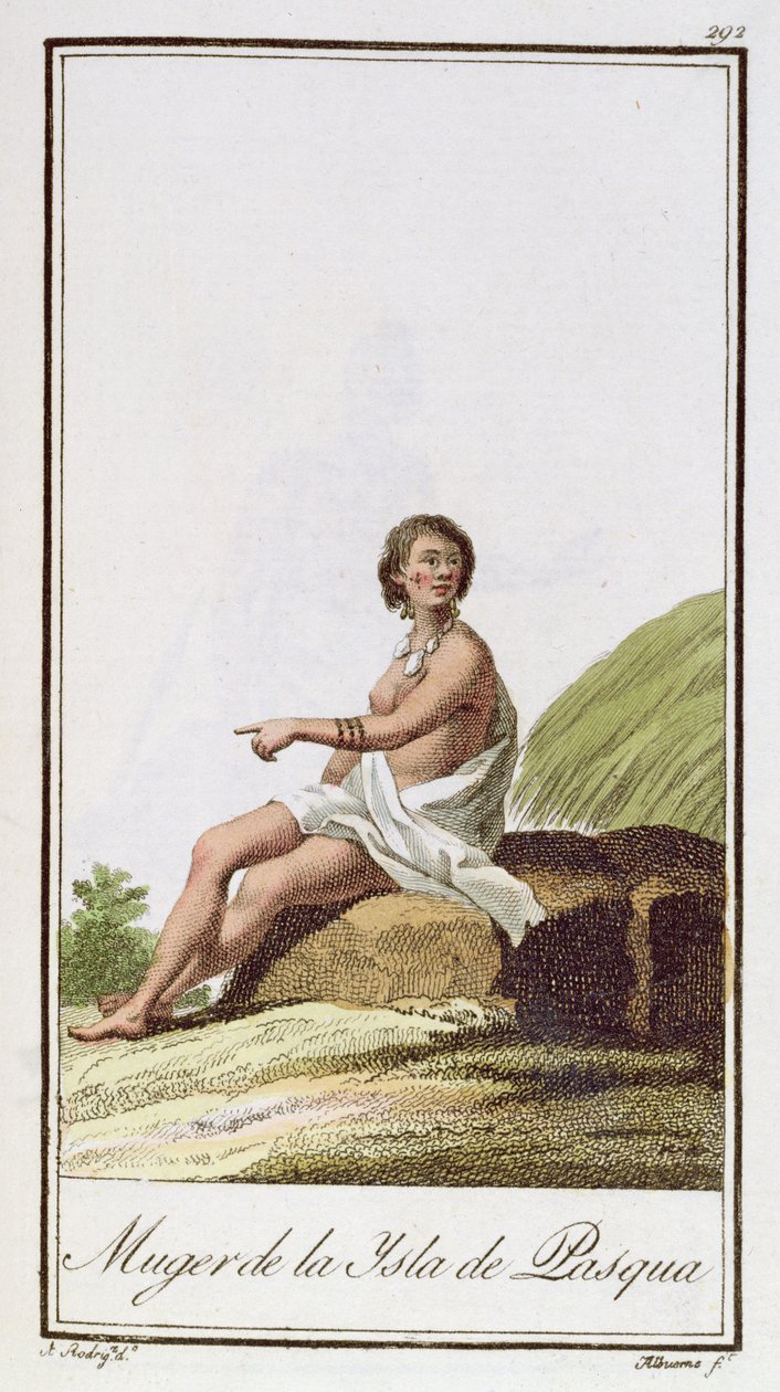 一个来自复活节岛的女人，由Albuerne雕刻，1799年 作者 罗德里格斯