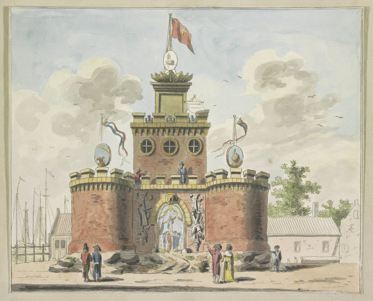 总装备部，Kadijksplein 上的装饰，1795 年
十幅 1795 年阿姆斯特丹联盟庆典装饰画（系列标题） 作者 A.沃克