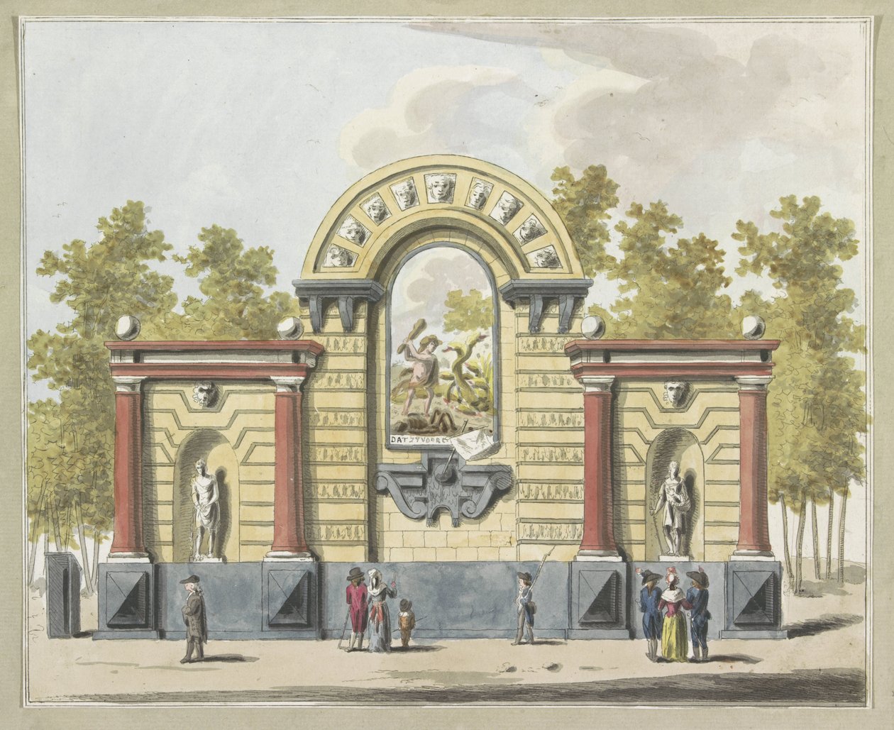 贵族的毁灭》，Westermarkt 上的装饰，1795 年
十张 1795 年阿姆斯特丹联盟聚会的装饰板（系列标题） 作者 A.沃克