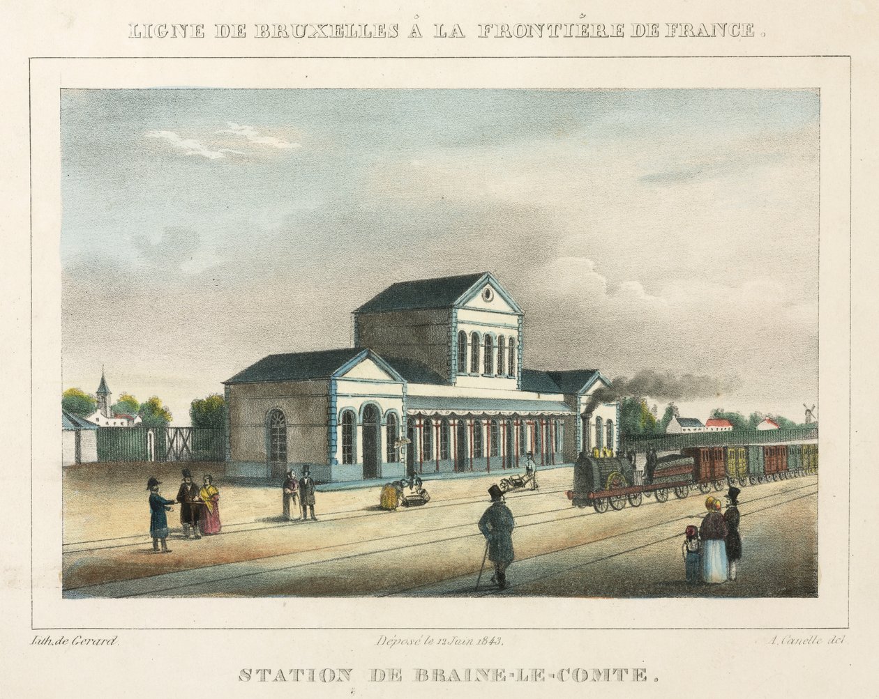 比利时Braine-le-Comte站，由Gerard雕刻，1843年 作者 A.Canelle之后