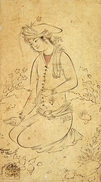拿着酒杯和手帕的坐着的青年 作者 阿巴西·里扎（Abassi Riza）