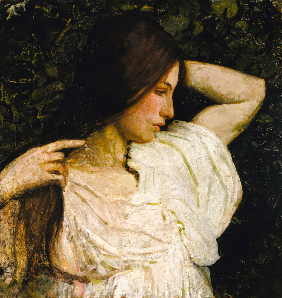 女孩整理她的头发，1918-1919。 作者 雅培汉德森塞耶