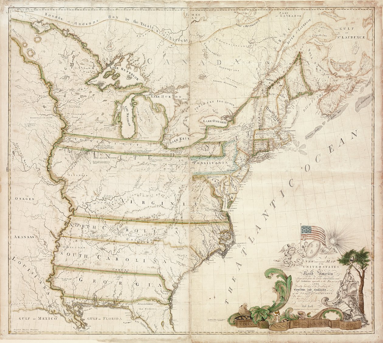 美国的第一张国家地图，1784年 作者 亚伯比尔