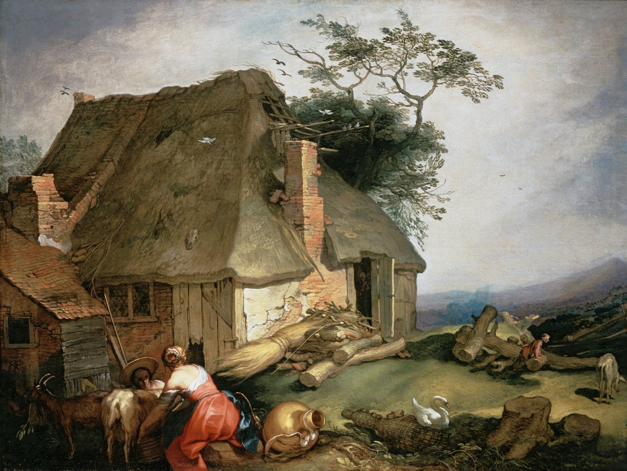 一个农民挤奶山羊的小屋 作者 亚伯拉罕·布洛玛特（Abraham Bloemaert）