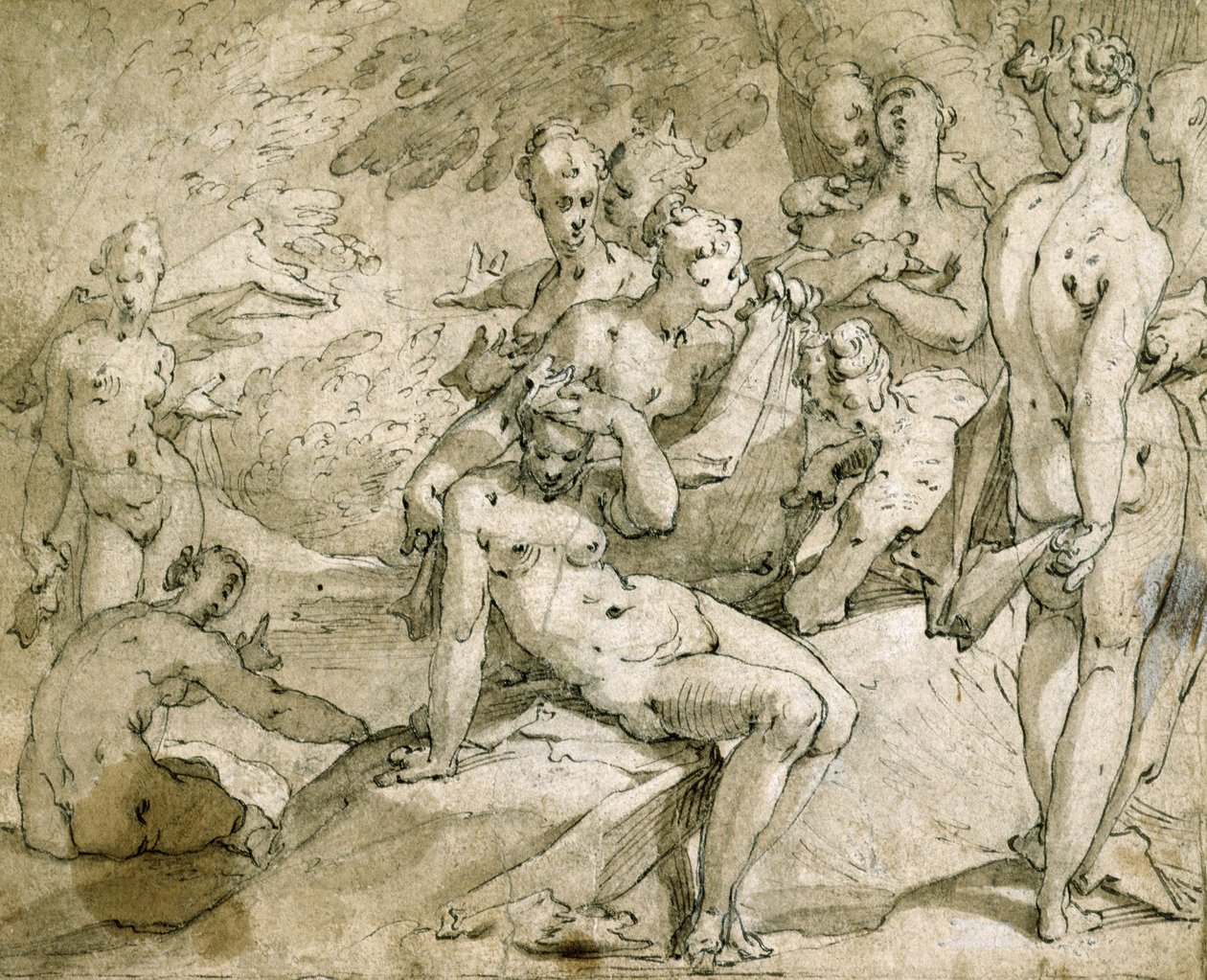 No.3146 Diana和Callisto，1595，（水墨和水洗） 作者 亚伯拉罕·布洛玛特（Abraham Bloemaert）