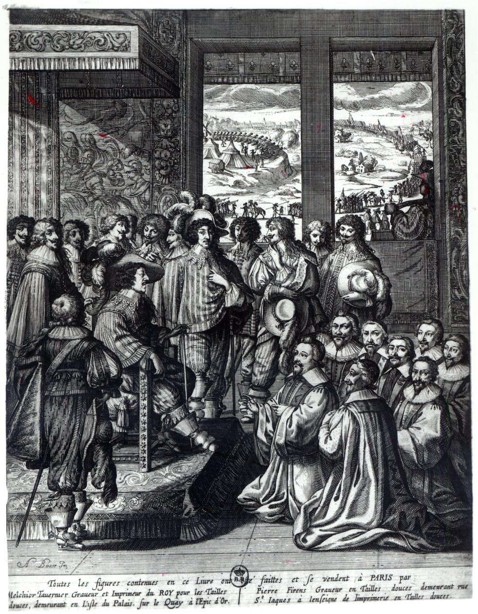 路易十三（1601-43）从拉罗谢尔的围困回来，受到Prevot des Marchands的祝贺 作者 亚伯拉罕·博斯（Abraham Bosse）