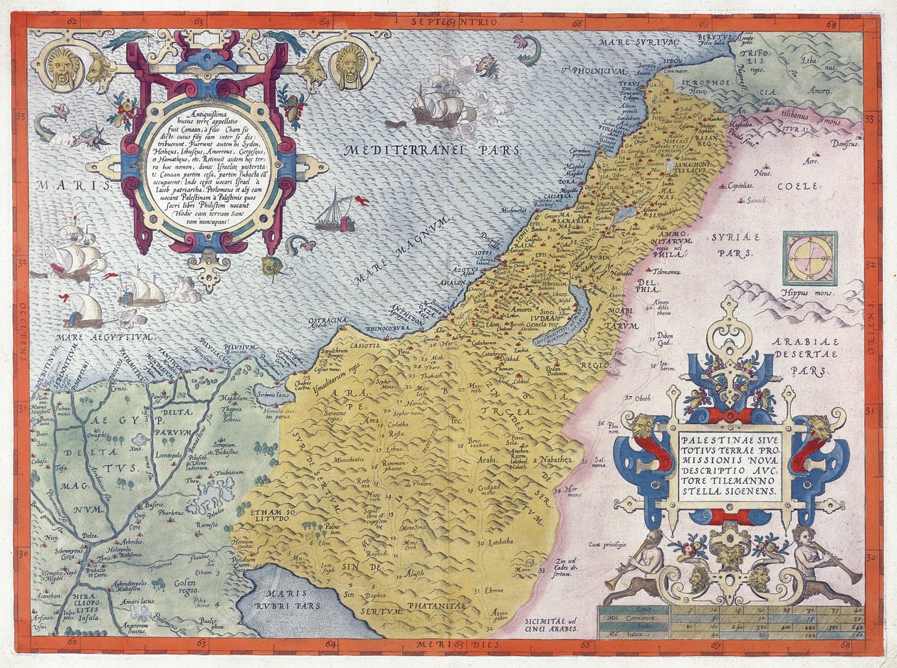 巴勒斯坦地图，来自Theatrvm Orbis Terrarvm，1570（手工雕刻） 作者 亚伯拉罕·奥特里乌斯（Abraham Ortelius）
