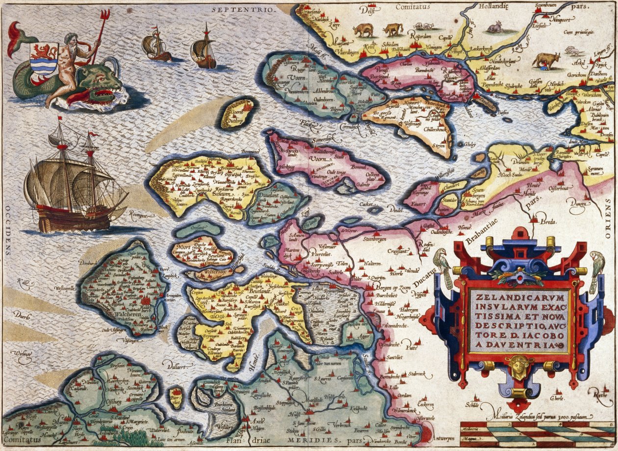 Zeeland地图，c.1560（手工彩色雕刻） 作者 亚伯拉罕·奥特里乌斯（Abraham Ortelius）