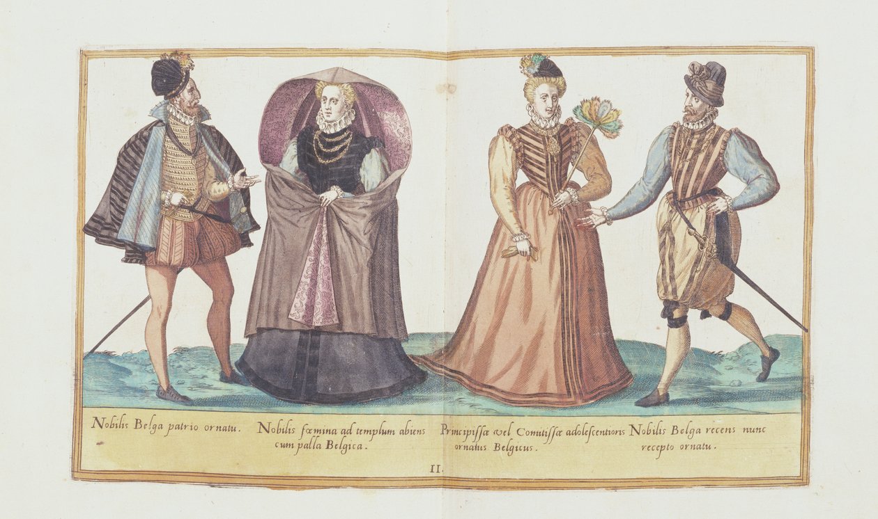 十六世纪的服装来自&39;Omnium Poene Gentium Imagines&39;，于1577年在科隆出版（手工彩色雕刻） 作者 亚伯拉罕·德·布鲁因