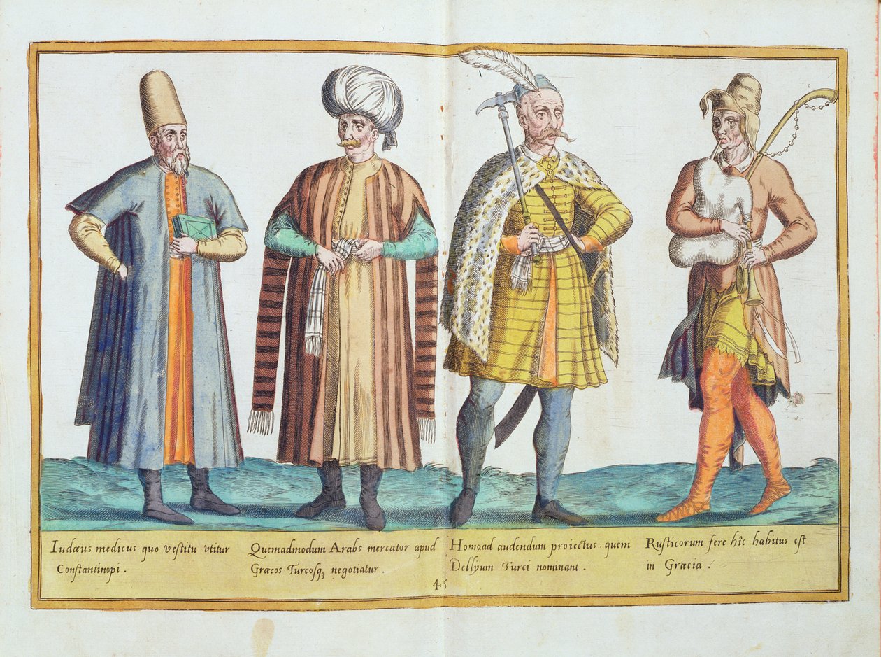 十六世纪的服装来自&39;Omnium Poene Gentium Imagines&39;，于1577年在科隆出版（手工彩色雕刻） 作者 亚伯拉罕·德·布鲁因