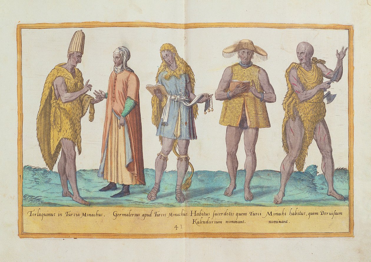 十六世纪的服装来自&39;Omnium Poene Gentium Imagines&39;，于1577年在科隆出版（手工彩色雕刻） 作者 亚伯拉罕·德·布鲁因