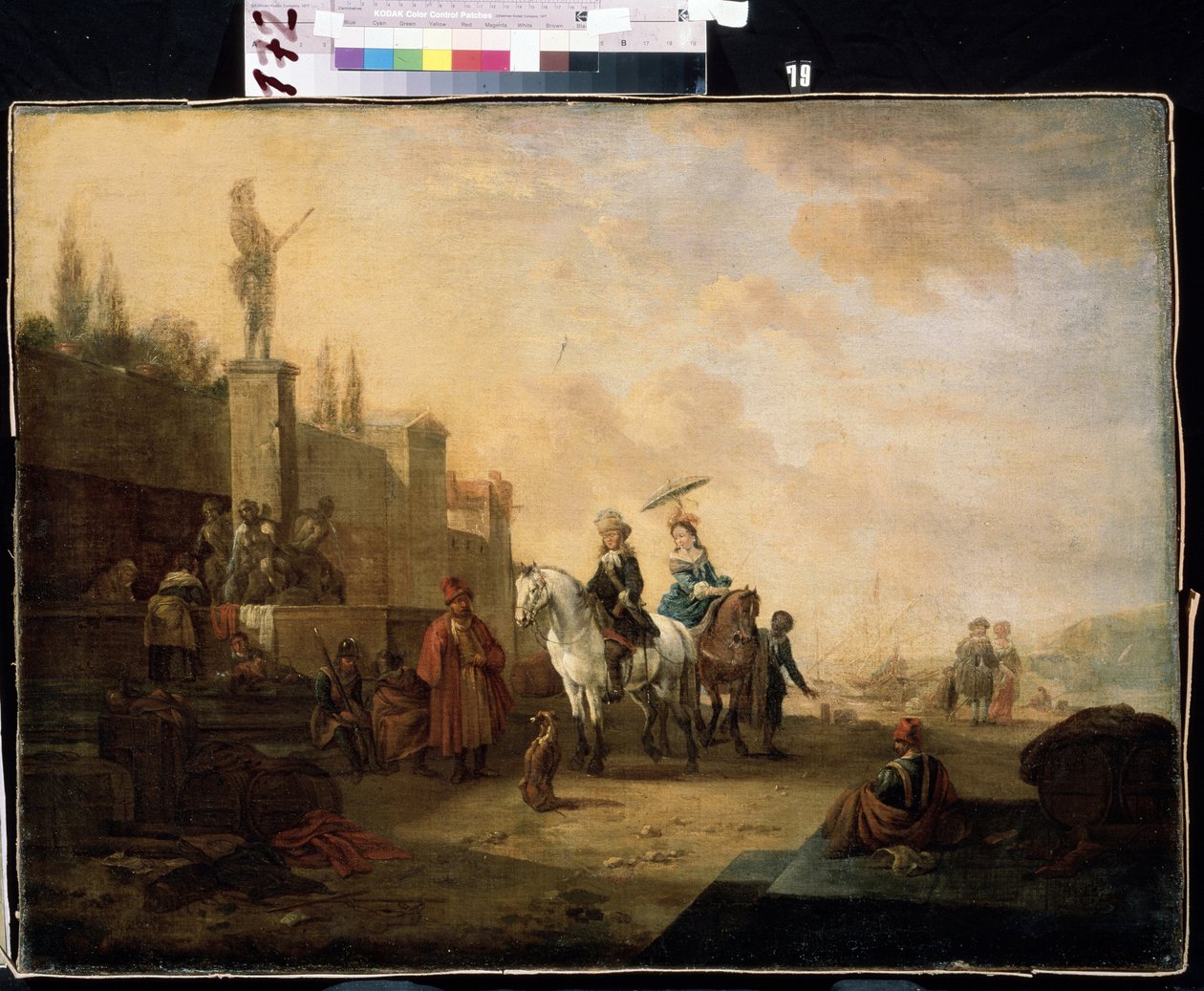 "Voyageurs a cheval"（骑手），一个家庭在中东风景中进行公路旅行。亚伯拉罕-贝金（1637-1697 年）17 世纪作品，乌克兰塞瓦斯托波尔 Mikhail Kroshitsky 艺术博物馆 作者 亚伯拉罕·詹斯·贝金