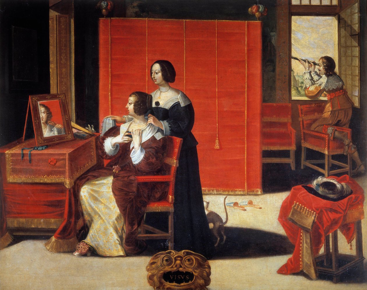 The Five Senses: The View A young woman in front of her mirror while a man uses an astronomical bezel. Painting by Abraham Bosse (1602-1676). 17th century. Tours, Museum of Fine Arts 作者 亚伯拉罕（继）博塞