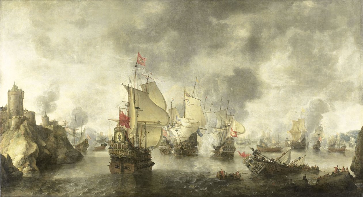 1649 年威尼斯和荷兰联合舰队在福亚湾对土耳其人的战斗 作者 亚伯拉罕·比尔斯特拉滕