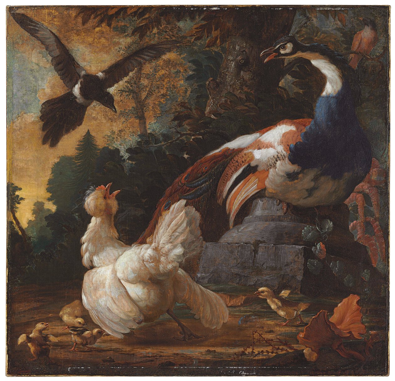 孔雀，家禽和喜in景观，1720年 作者 亚伯拉罕·比绍普（Abraham Bisschop）