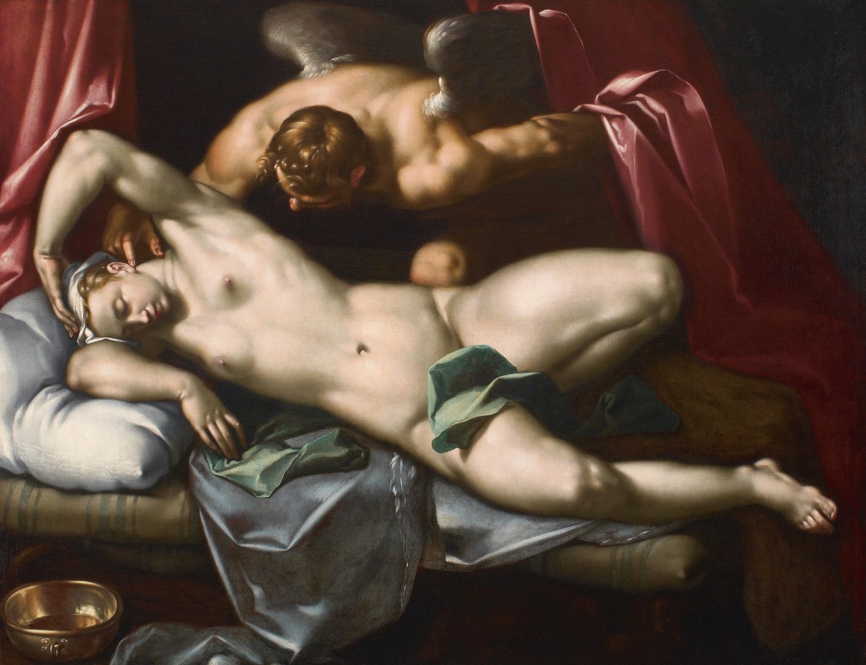 丘比特在夜间拜访赛琪，约1590年。 作者 亚伯拉罕·布洛玛特（Abraham Bloemaert）
