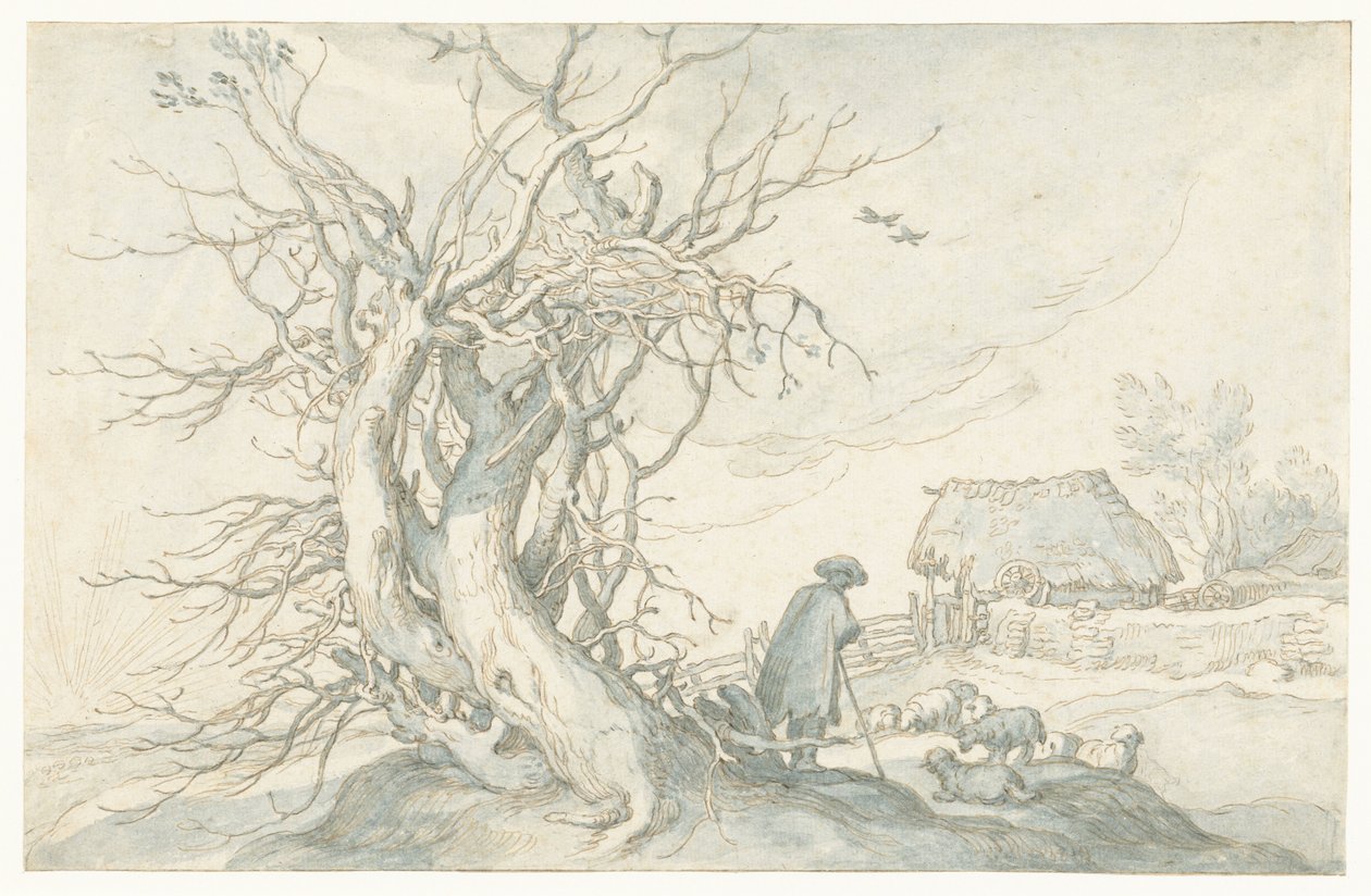 有羊的牧羊人在一棵死树附近 作者 亚伯拉罕·布洛玛特（Abraham Bloemaert）