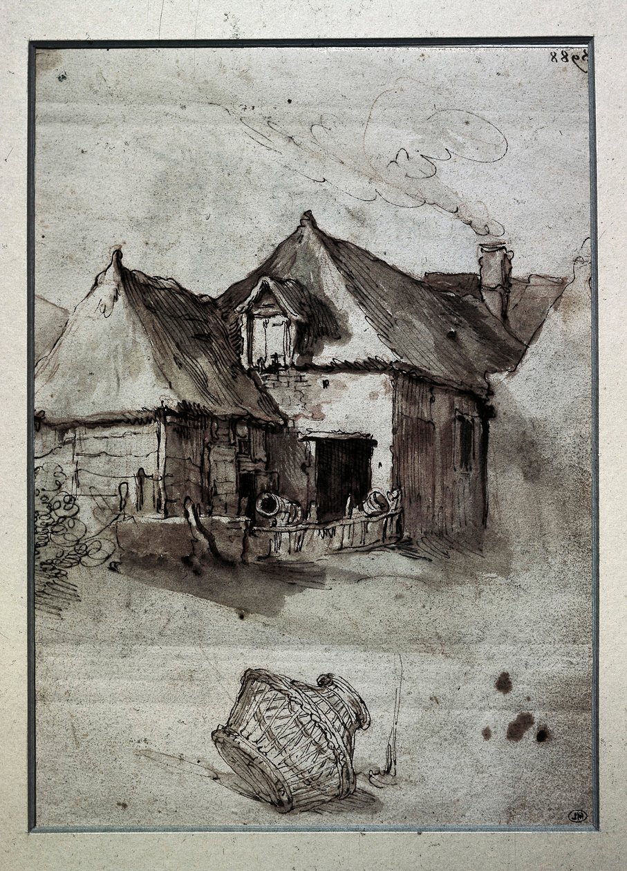 Hut with wicker basket, late 16th-early 17th century (engraving) 作者 亚伯拉罕·布洛玛特（Abraham Bloemaert）