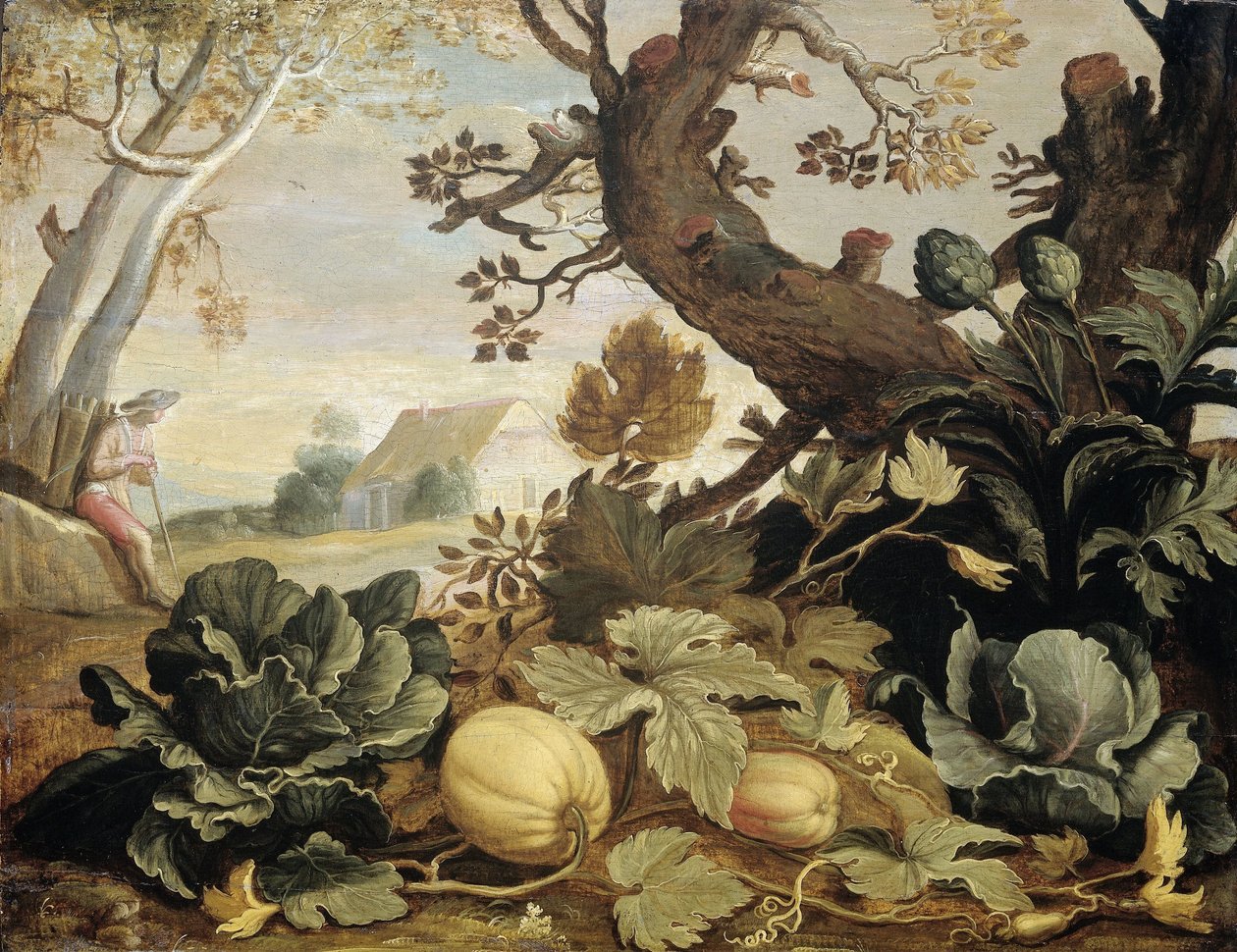 前景有水果和蔬菜的风景 作者 亚伯拉罕·布洛玛特（Abraham Bloemaert）