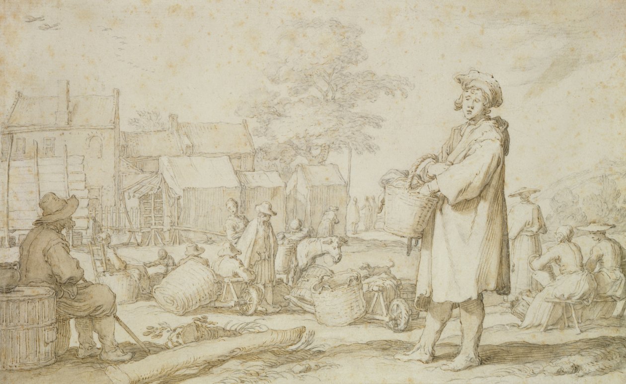 市场场景（纸和笔墨水） 作者 亚伯拉罕·布洛玛特（Abraham Bloemaert）