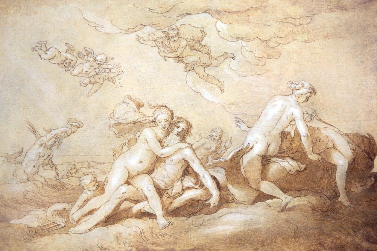 海王星和安菲特里忒（钢笔和墨水） 作者 亚伯拉罕·布洛玛特（Abraham Bloemaert）