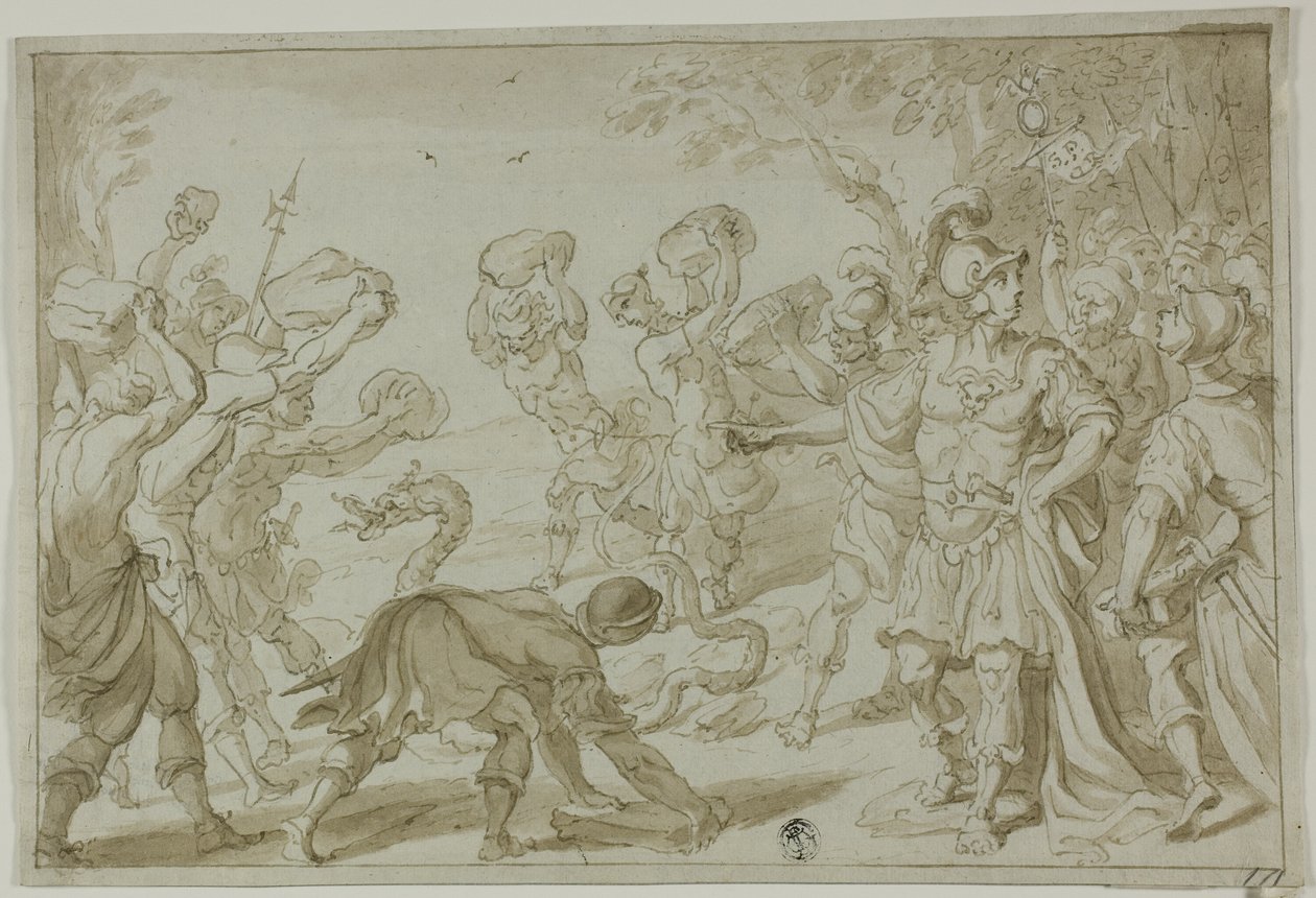 罗马士兵用石头砸蛇 作者 亚伯拉罕·布洛玛特（Abraham Bloemaert）