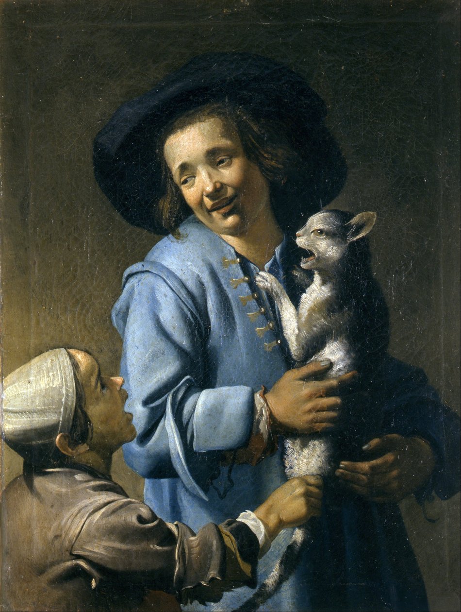 青少年和猫一起玩 作者 亚伯拉罕·布洛玛特（Abraham Bloemaert）