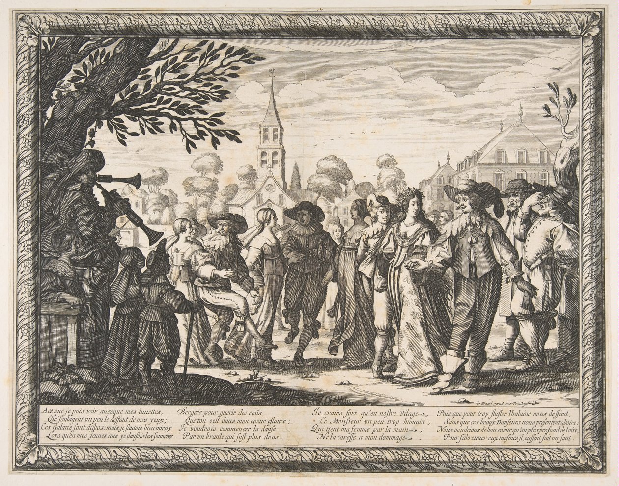 大约在乡村广场上跳舞。 1633。 作者 亚伯拉罕·博斯（Abraham Bosse）