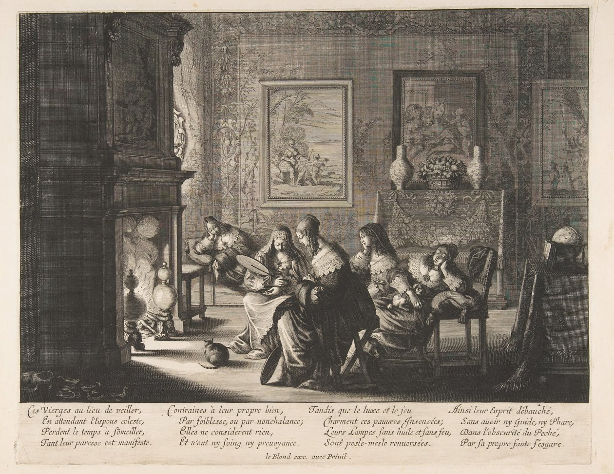 愚蠢的处女睡着，约。 1635。 作者 亚伯拉罕·博斯（Abraham Bosse）