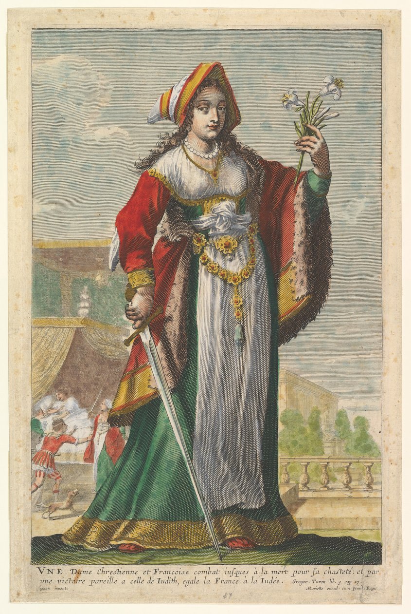 法国朱迪思（French Judith），Pierre Le Moynes La Gallerie des femmes堡垒的插图，1647年。 作者 亚伯拉罕·博斯（Abraham Bosse）