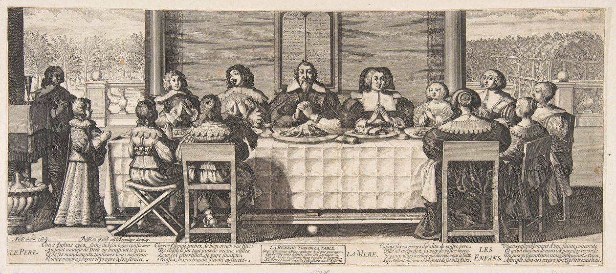 在桌的祝福，ca。 1635。 作者 亚伯拉罕·博斯（Abraham Bosse）