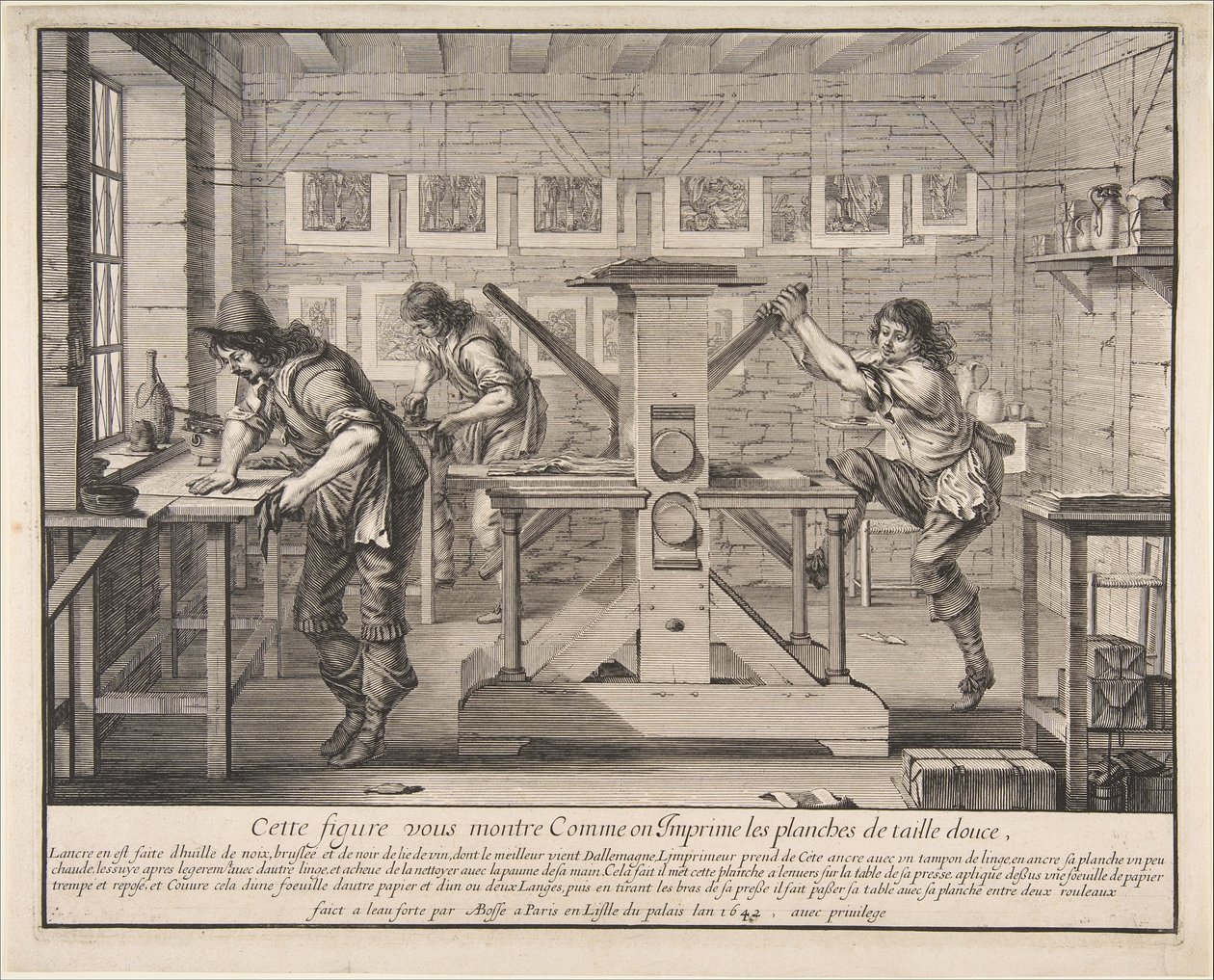 凹版打印机，1642年。 作者 亚伯拉罕·博斯（Abraham Bosse）