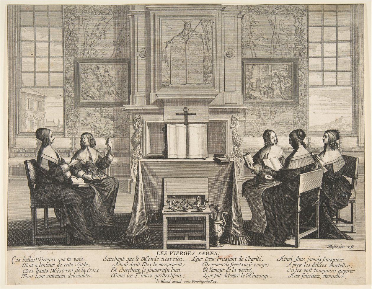 明智的处女交谈，ca。 1635。 作者 亚伯拉罕·博斯（Abraham Bosse）