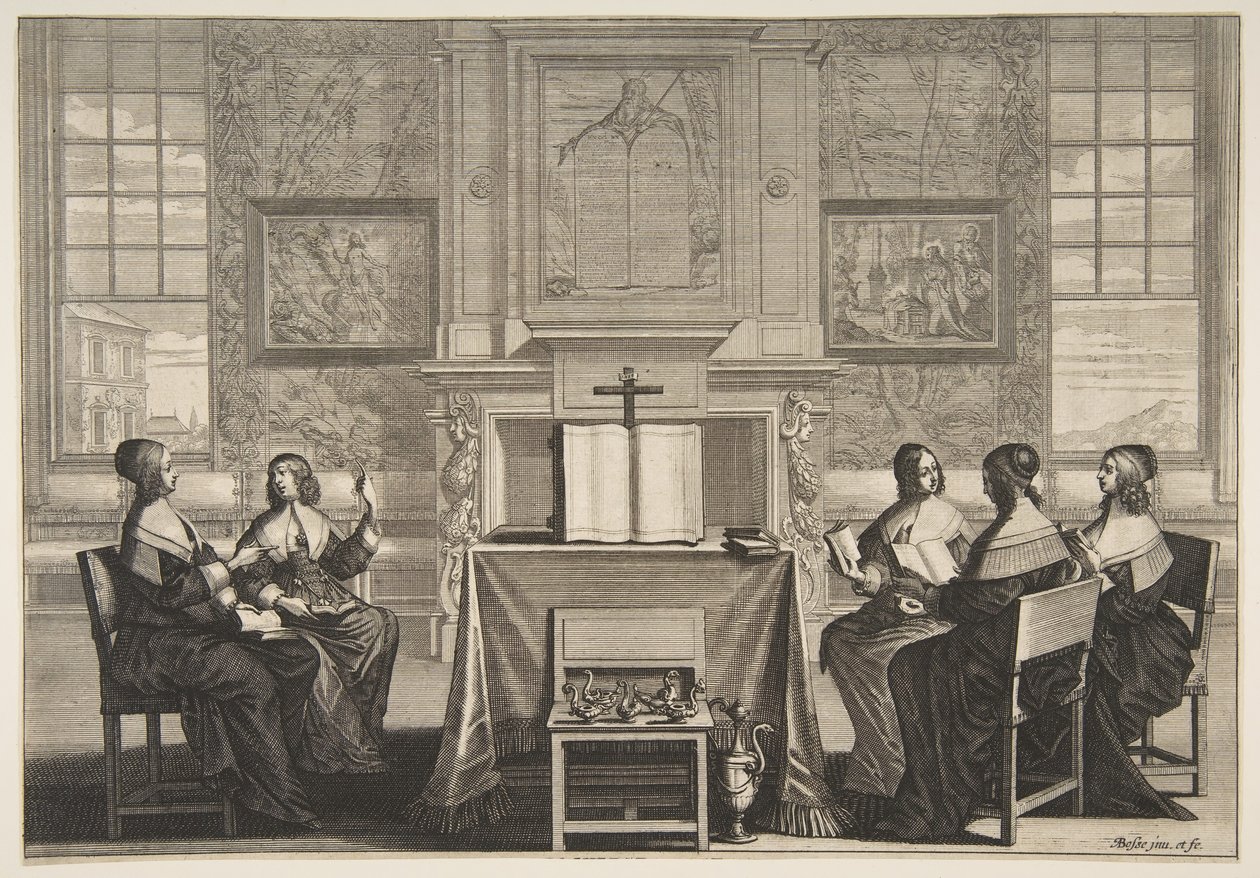 明智的处女交谈，ca。 1635。 作者 亚伯拉罕·博斯（Abraham Bosse）