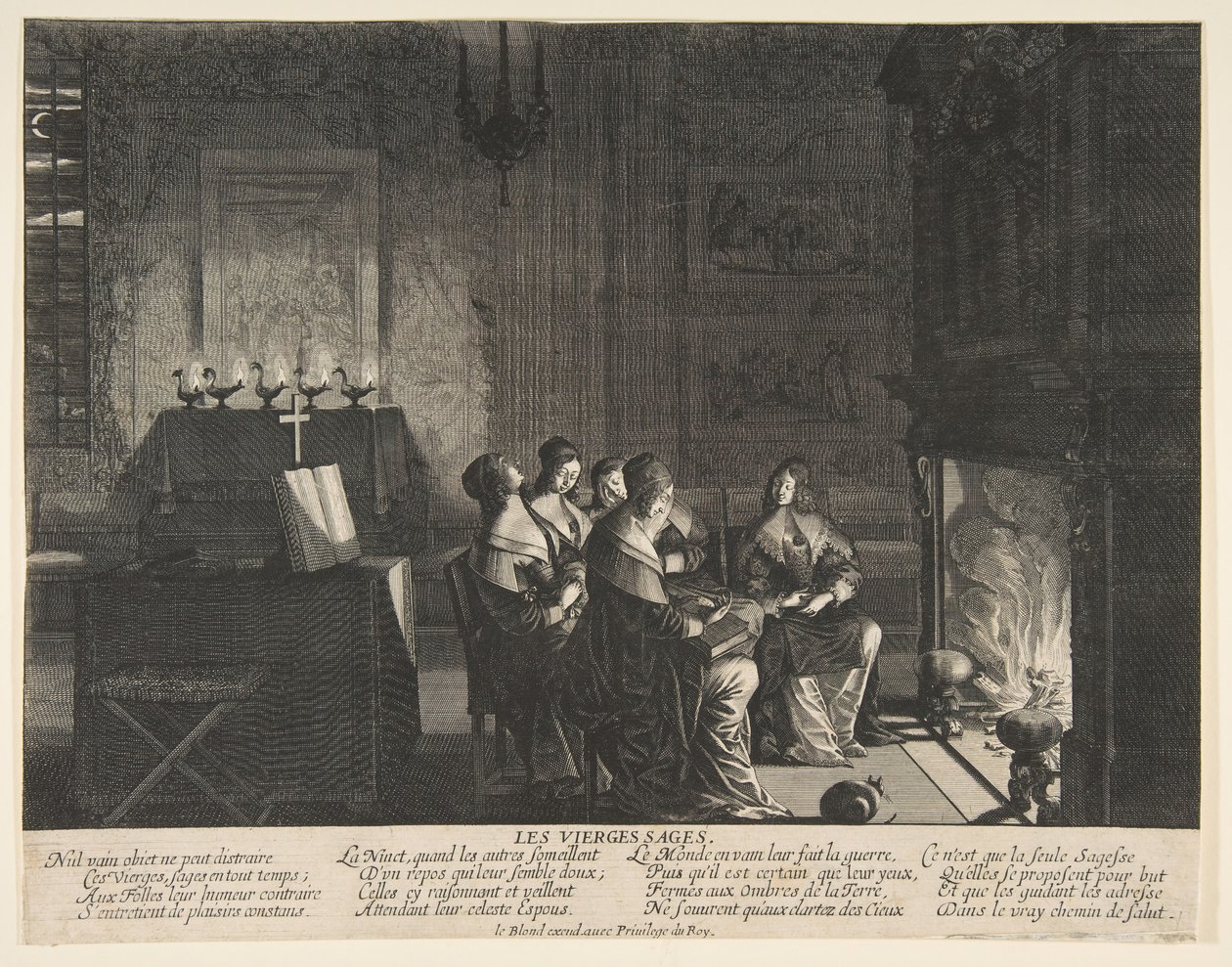 明智的处女休息，等待丈夫的到来。 1635。 作者 亚伯拉罕·博斯（Abraham Bosse）