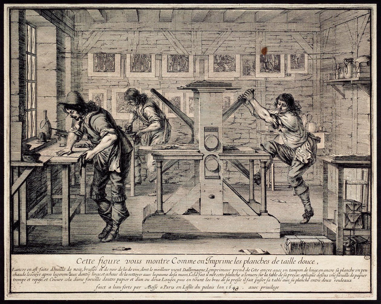 一个雕刻家的工作室，1642年。   作者 亚伯拉罕·博斯（Abraham Bosse）