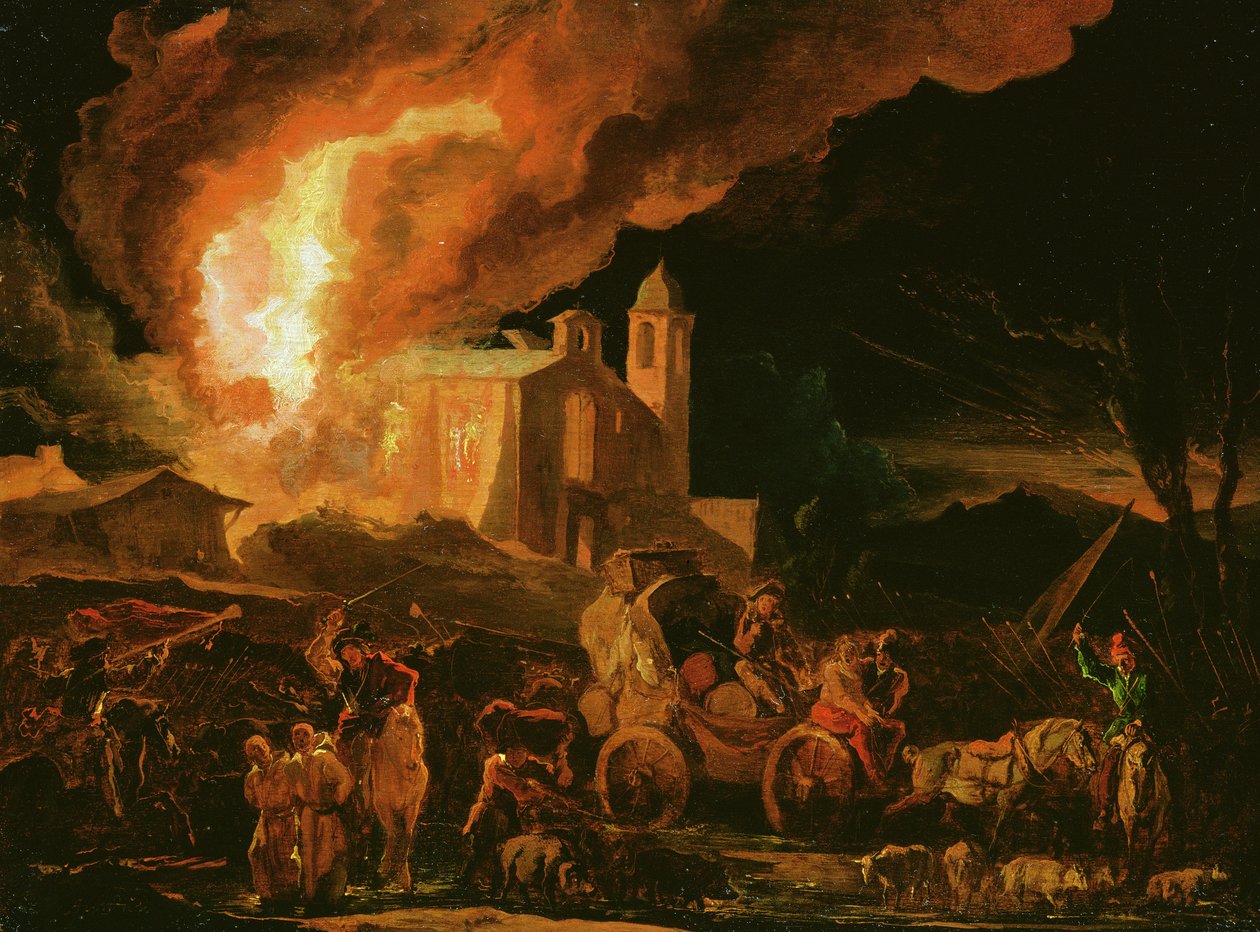 士兵洗劫着火的修道院（画板油画） 作者 亚伯拉罕·丹尼尔斯（Abraham Danielsz）。洪迪斯