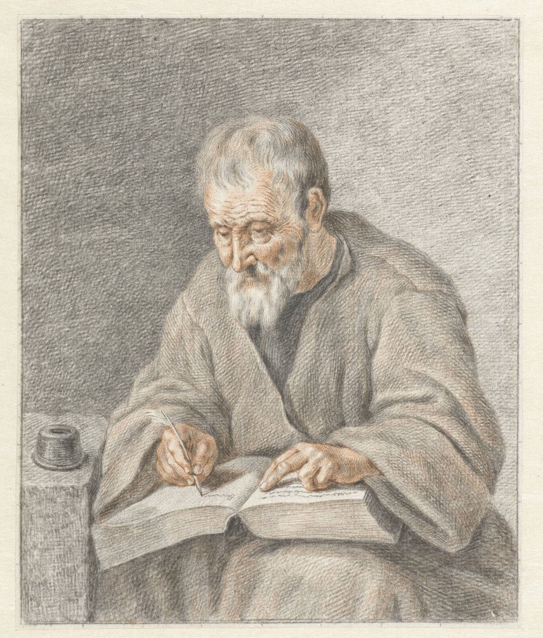 Oude man, schrijvend in boek 作者 亚伯拉罕·德尔福斯