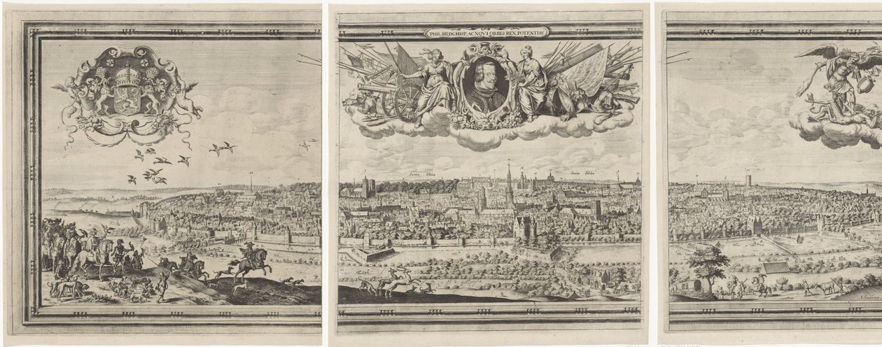 布鲁塞尔风景，由三部分组成
Bruxella nobilissima Brabantiae civitas ano 1640 作者 亚伯拉罕·德克斯。圣托里尼