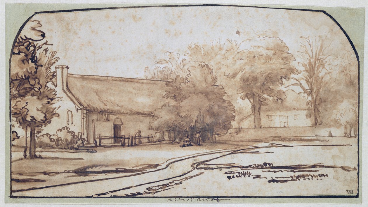 景观与农民的房子，1640年代（笔和棕色墨水在纸上） 作者 亚伯拉罕·弗纳里斯（Abraham Furnerius）