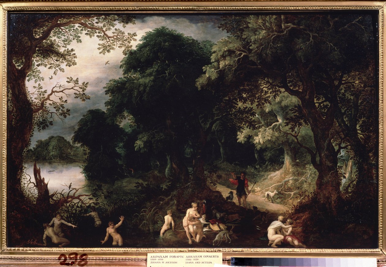 "戴安娜与阿克提翁》（Diana and Actaeon）：猎人阿克提翁在浴池中惊奇地看着戴安娜。亚伯拉罕-高瓦兹（1589-1626 年）的画作，约 1620 年莫斯科普希金博物馆 作者 亚伯拉罕·戈瓦特斯