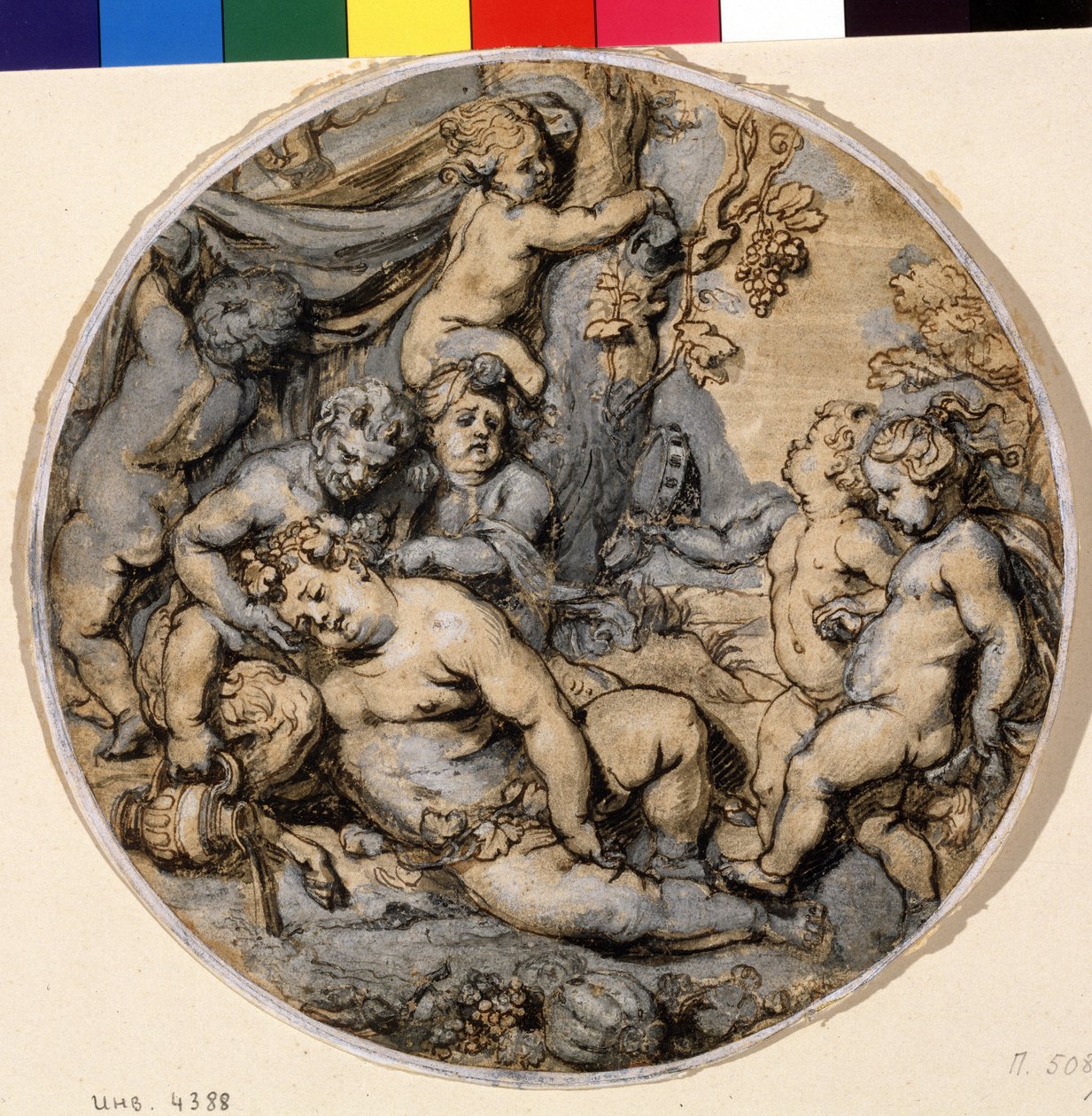 "沉睡的巴克斯》（Bacchus endormi） Il est entoure de putti, satyre 亚伯拉罕-扬斯-范-迪彭贝克（Abraham Jansz van Diepenbeeck，1596-1675 年） 17 世纪 17 年代 莫斯科波奇金博物馆 作者 亚伯拉罕·詹斯（Abraham Jansz）。范·迪彭贝克