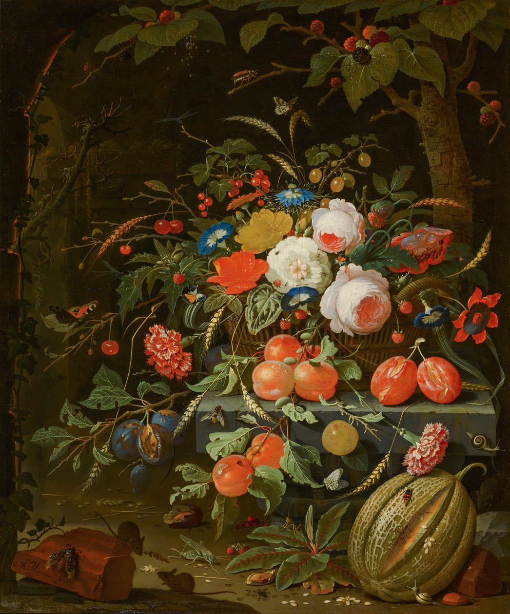 鲜花和水果 作者 亚伯拉罕·米尼翁（Abraham Mignon）