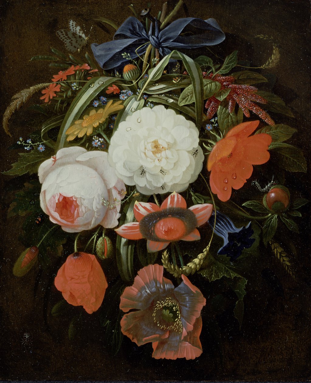 垂悬的花静物画 作者 亚伯拉罕·米尼翁（Abraham Mignon）