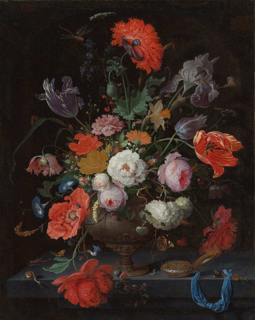 有鲜花和手表的静物 作者 亚伯拉罕·米尼翁（Abraham Mignon）